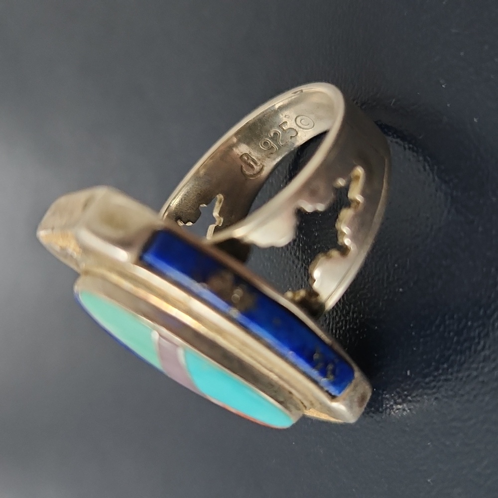 Carolyn Pollack Silver Ring with Blue and Multicolor Inlay - Picture 2 of 5